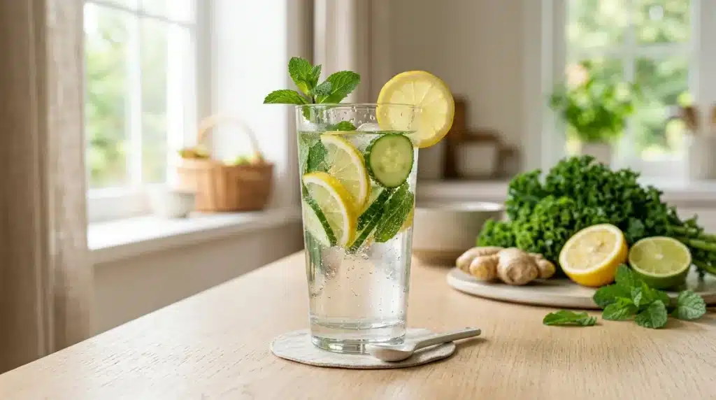 Eau détox rafraîchissante au citron et concombre pour purifier votre corps, idéale pour un régime détox naturel.